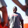 Bishop Gorman High School lineman, and UNLV recruit, Ron Scoggins, laughs with his teammates during practice Tuesday, July 12, 2011.